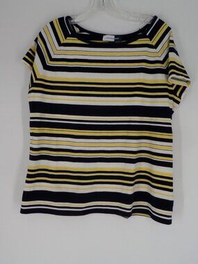 Jones Wear Studio Woman's  Short Sleeve Striped Navy White Yellow Top Size XL